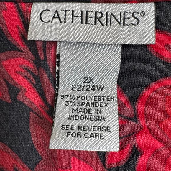 Catherines Button Front Red Black Floral Shirt Size 2X Dark Romantic 22/24W - Picture 4 of 6